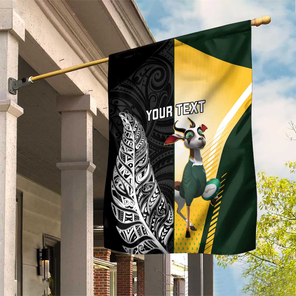 New Zealand and South Africa Rugby Custom Garden Flag Maori Silver Fern Springbok Together - Polynesian Pride