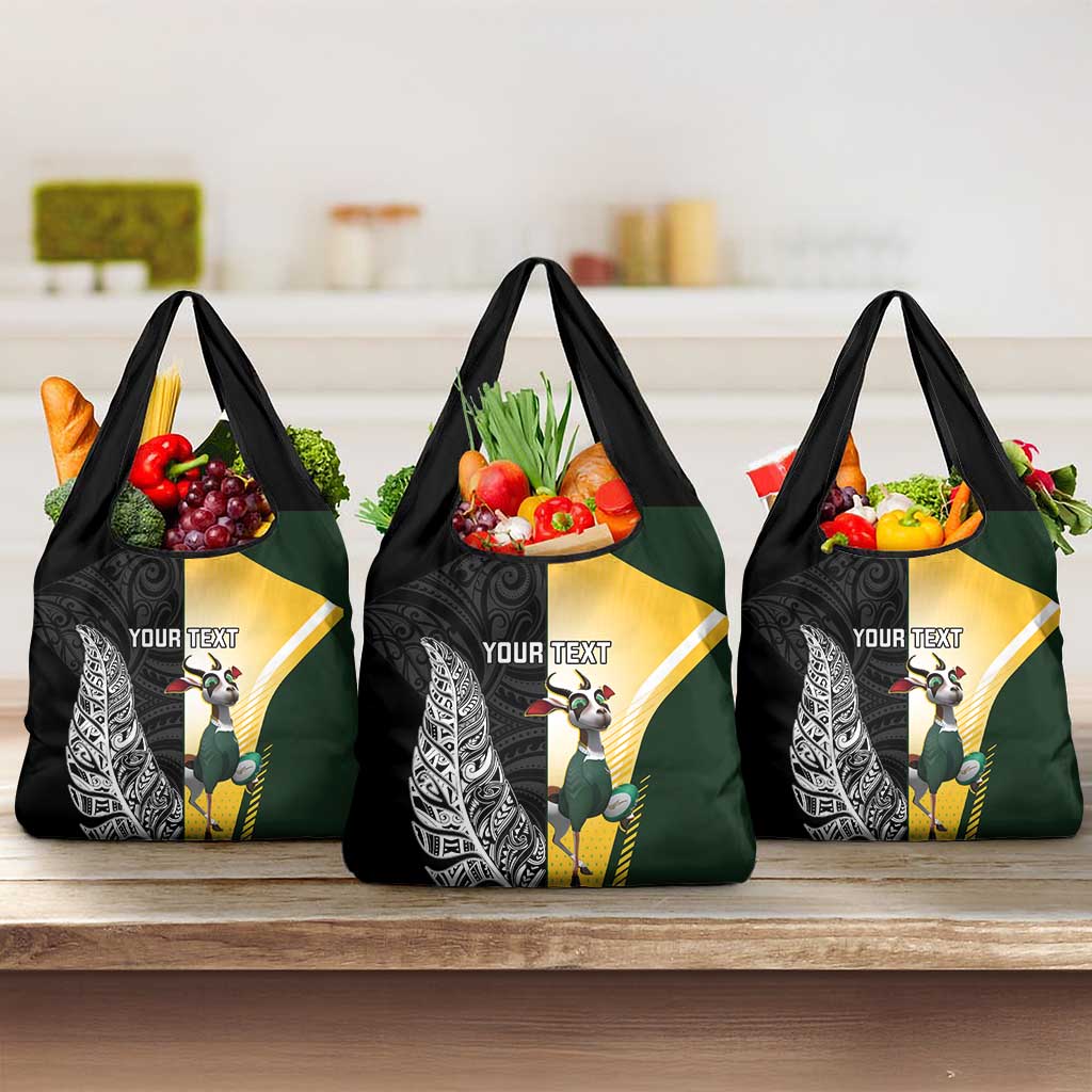 New Zealand and South Africa Rugby Custom Grocery Bag Maori Silver Fern Springbok Together LT14 3-pack One Size Black - Polynesian Pride