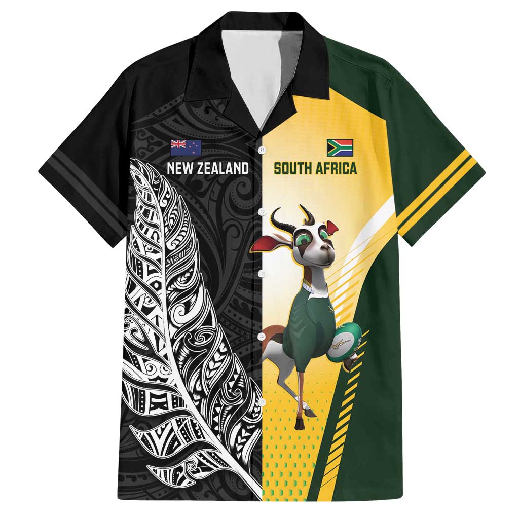 New Zealand and South Africa Rugby Custom Hawaiian Shirt Maori Silver Fern Springbok Together LT14 Black - Polynesian Pride