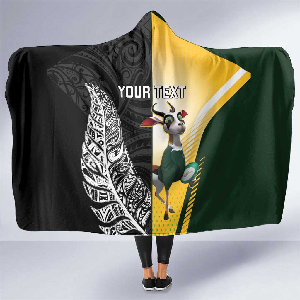 New Zealand and South Africa Rugby Custom Hooded Blanket Maori Silver Fern Springbok Together LT14 One Size Black - Polynesian Pride
