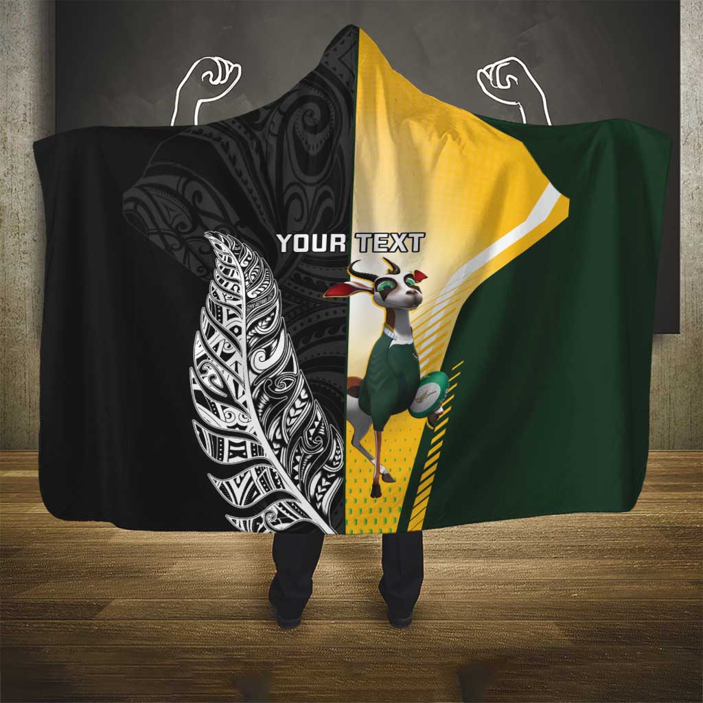 New Zealand and South Africa Rugby Custom Hooded Blanket Maori Silver Fern Springbok Together LT14 - Polynesian Pride