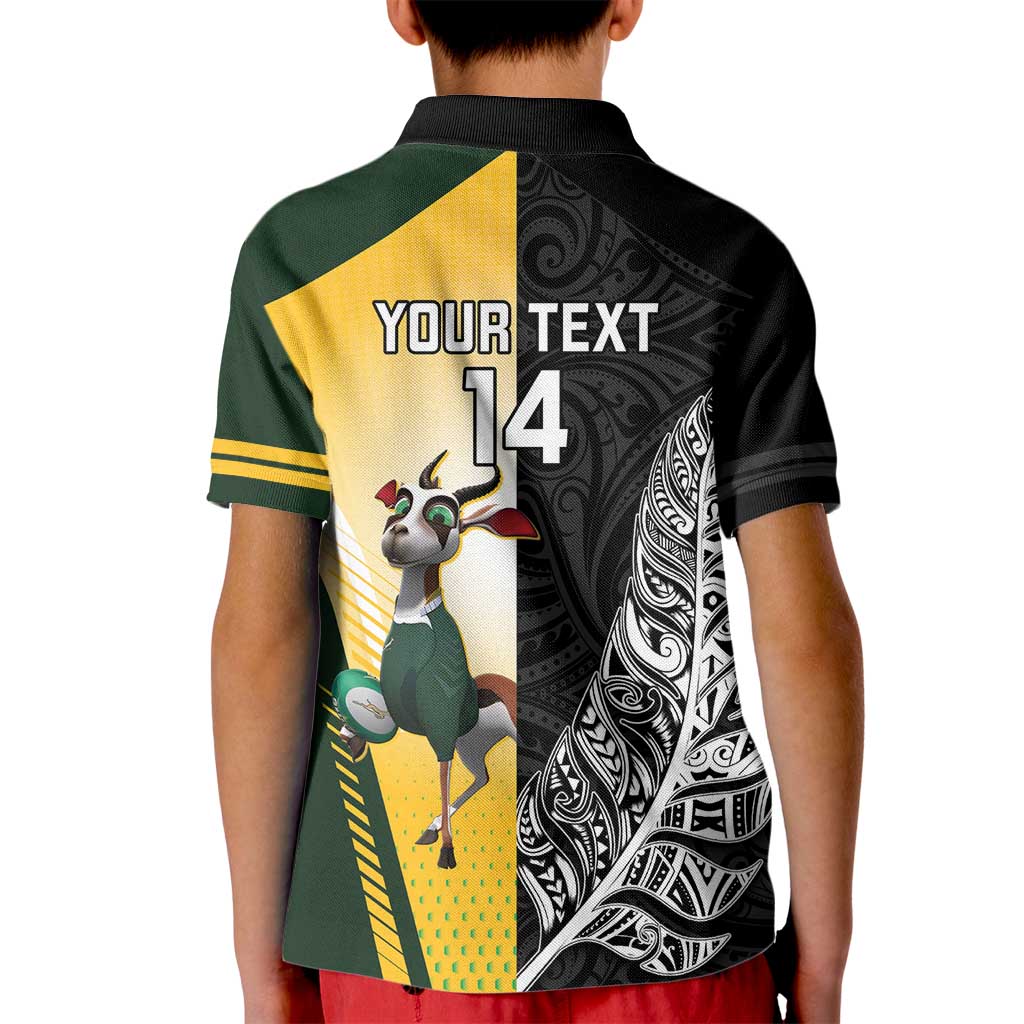 New Zealand and South Africa Rugby Custom Kid Polo Shirt Maori Silver Fern Springbok Together LT14 - Polynesian Pride