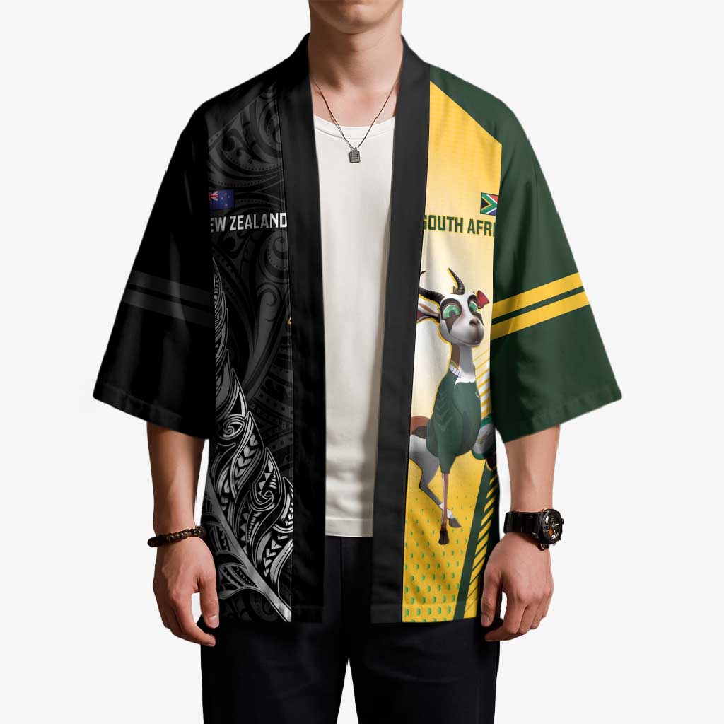 New Zealand and South Africa Rugby Custom Kimono Maori Silver Fern Springbok Together - Polynesian Pride
