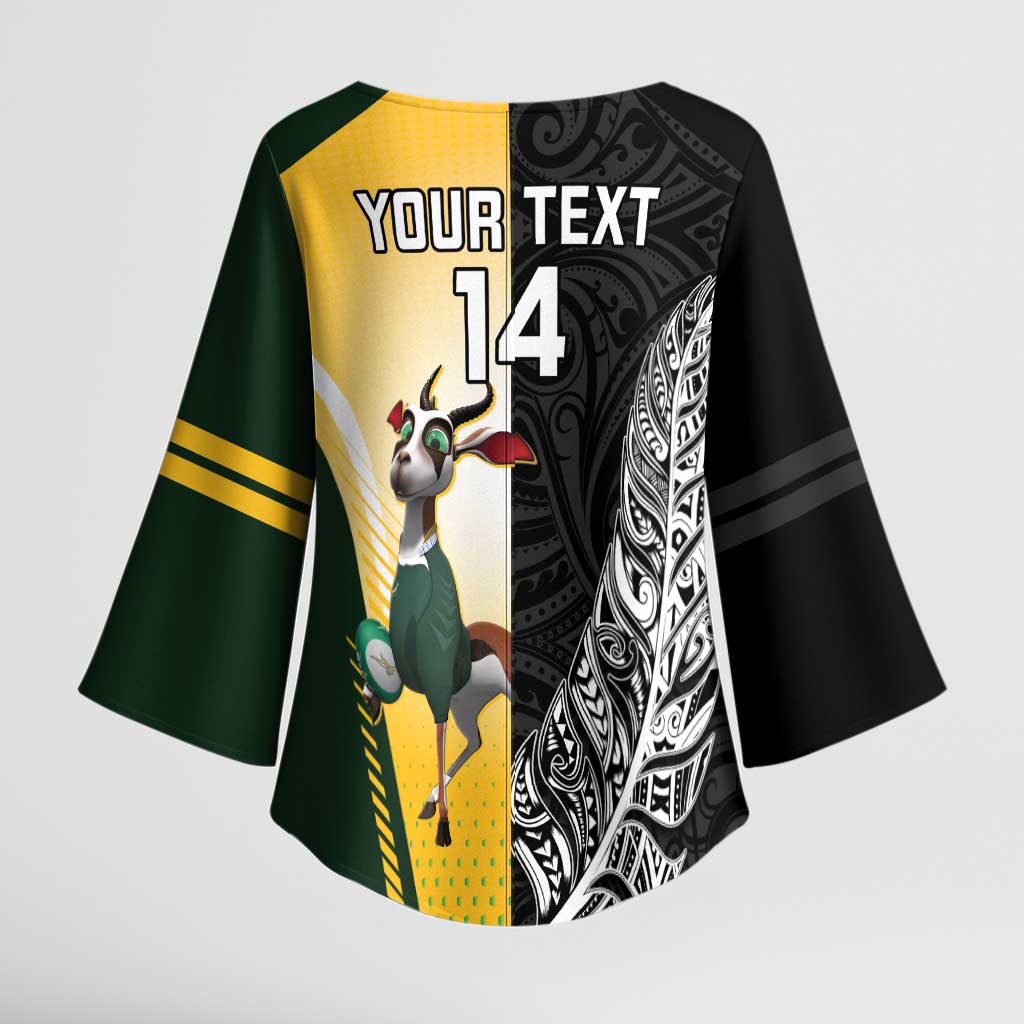 New Zealand and South Africa Rugby Custom Kimono Sleeve Blouse Maori Silver Fern Springbok Together LT14 - Polynesian Pride