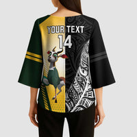 New Zealand and South Africa Rugby Custom Kimono Sleeve Blouse Maori Silver Fern Springbok Together LT14 - Polynesian Pride