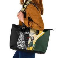 New Zealand and South Africa Rugby Custom Leather Tote Bag Maori Silver Fern Springbok Together LT14 Black - Polynesian Pride