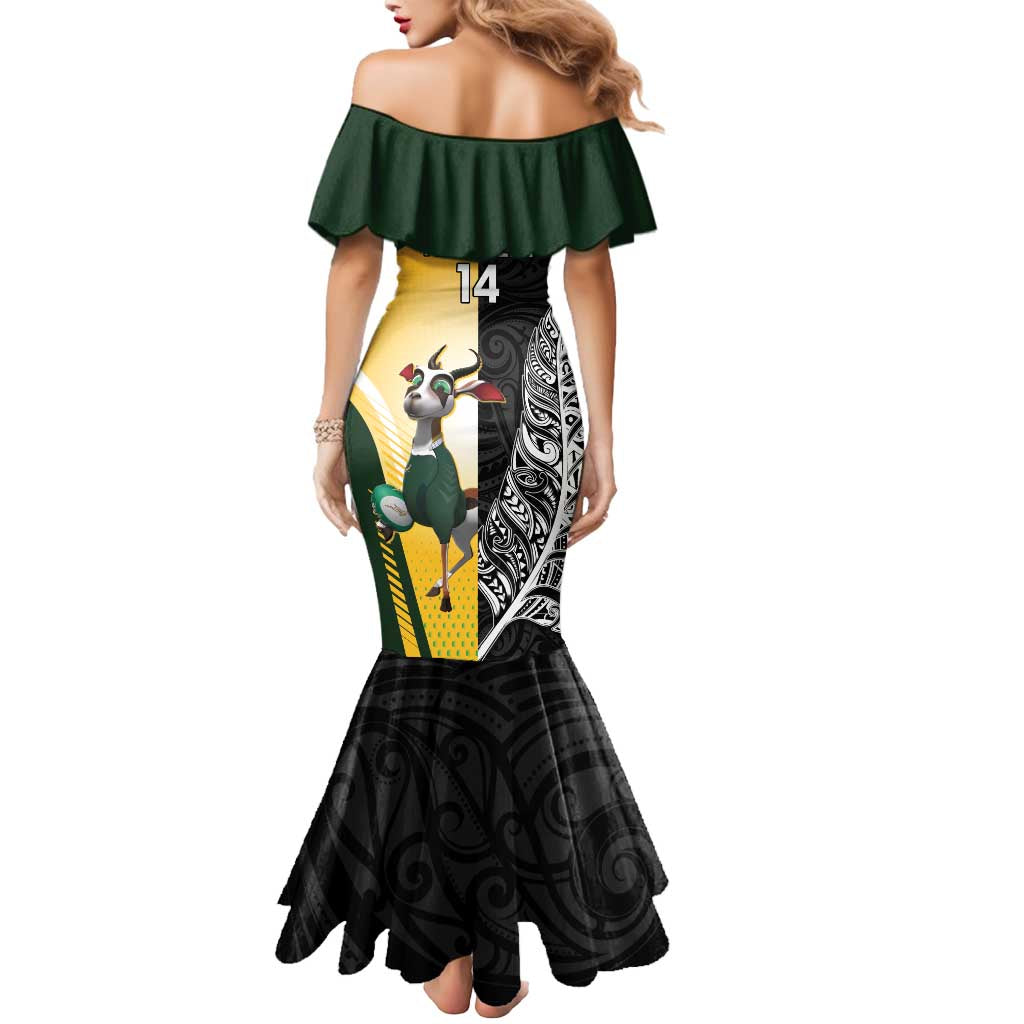 New Zealand and South Africa Rugby Custom Mermaid Dress Maori Silver Fern Springbok Together LT14 - Polynesian Pride