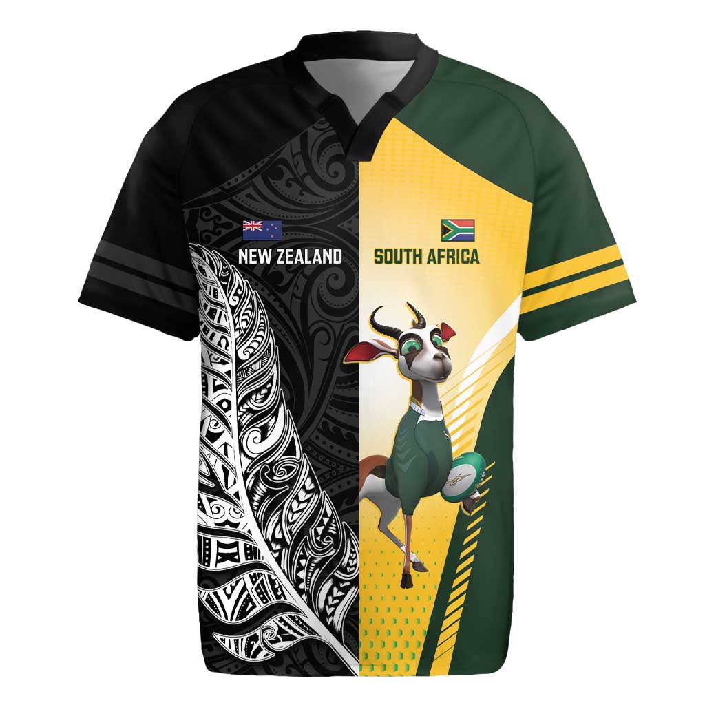 New Zealand and South Africa Rugby Custom Rugby Jersey Maori Silver Fern Springbok Together LT14 Black - Polynesian Pride