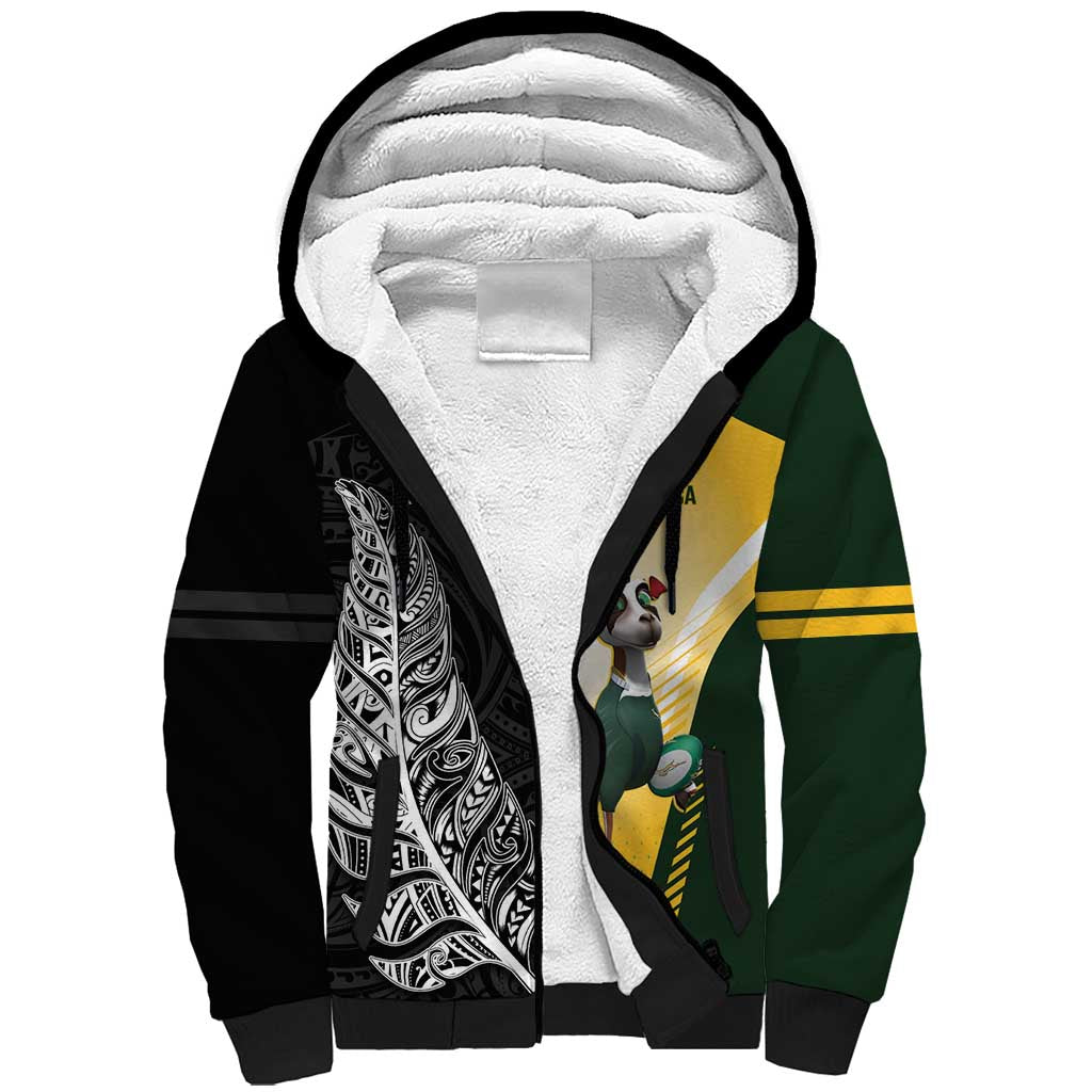 New Zealand and South Africa Rugby Custom Sherpa Hoodie Maori Silver Fern Springbok Together - Polynesian Pride
