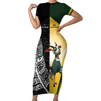 New Zealand and South Africa Rugby Custom Short Sleeve Bodycon Dress Maori Silver Fern Springbok Together LT14 Long Dress Black - Polynesian Pride