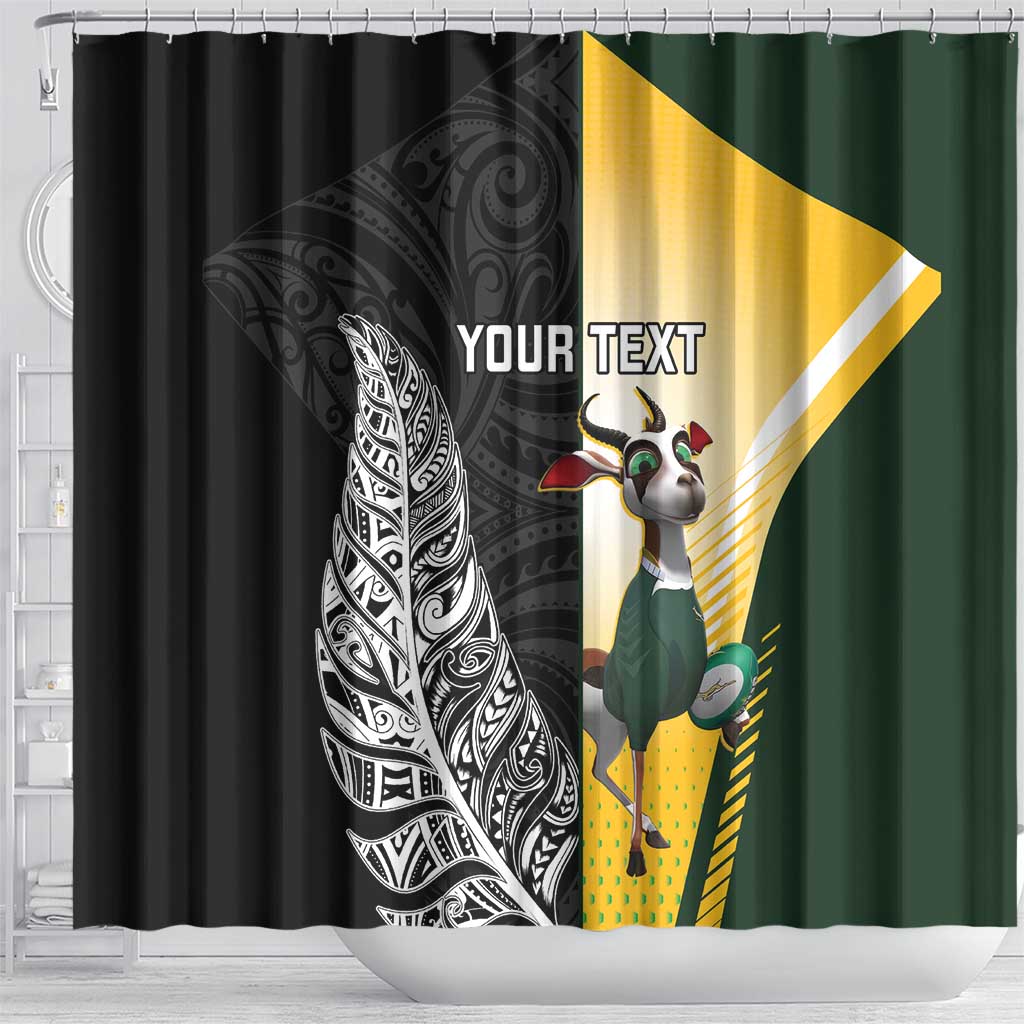 New Zealand and South Africa Rugby Custom Shower Curtain Maori Silver Fern Springbok Together LT14 - Polynesian Pride