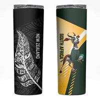 New Zealand and South Africa Rugby Skinny Tumbler Maori Silver Fern Springbok Together LT14 Black - Polynesian Pride