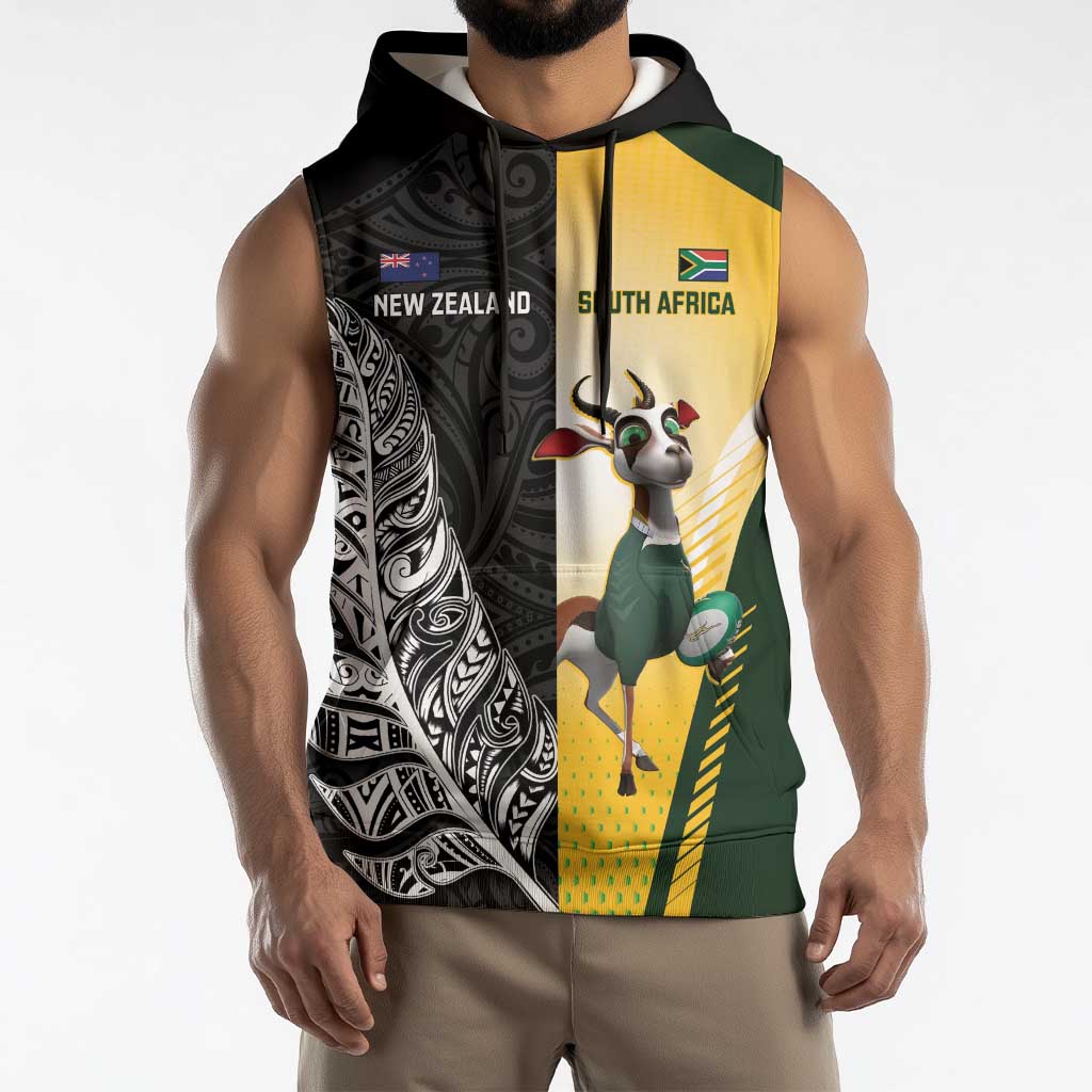 New Zealand and South Africa Rugby Custom Sleeveless Hoodie Maori Silver Fern Springbok Together LT14 - Polynesian Pride