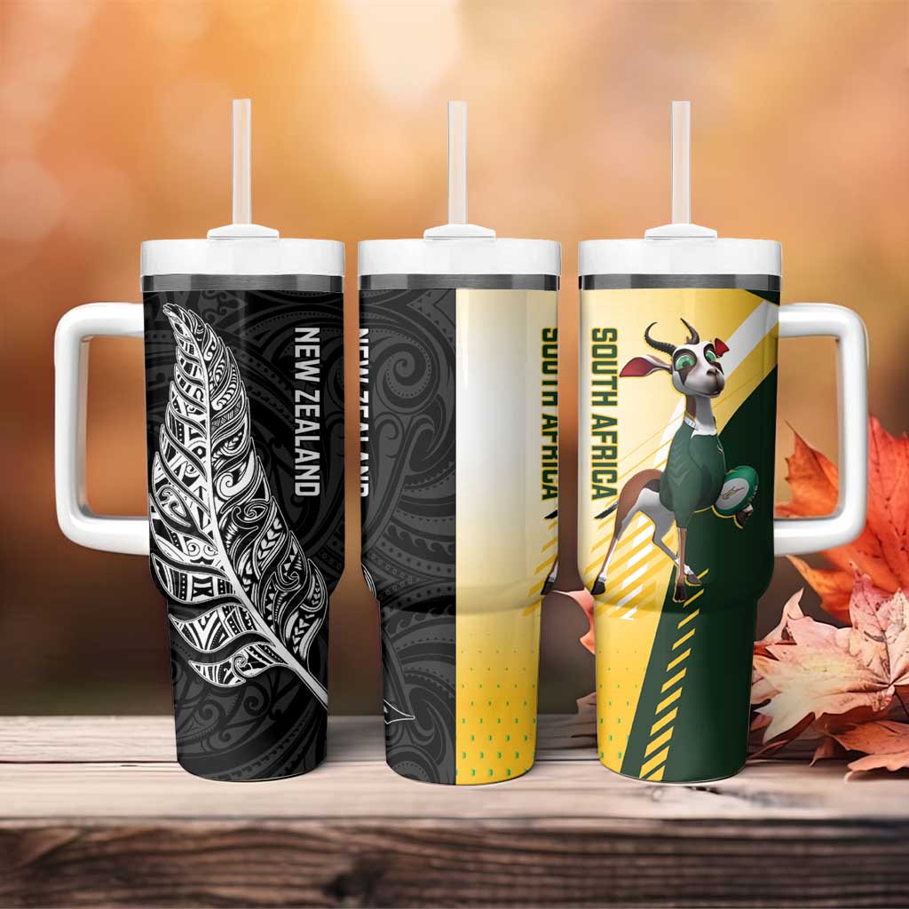 New Zealand and South Africa Rugby Tumbler With Handle Maori Silver Fern Springbok Together LT14 - Polynesian Pride