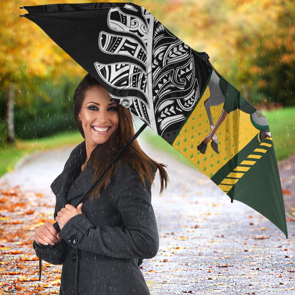 New Zealand and South Africa Rugby Custom Umbrella Maori Silver Fern Springbok Together - Polynesian Pride