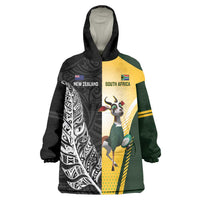 New Zealand and South Africa Rugby Custom Wearable Blanket Hoodie Maori Silver Fern Springbok Together LT14 One Size Black - Polynesian Pride