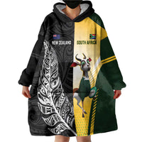 New Zealand and South Africa Rugby Custom Wearable Blanket Hoodie Maori Silver Fern Springbok Together LT14 - Polynesian Pride
