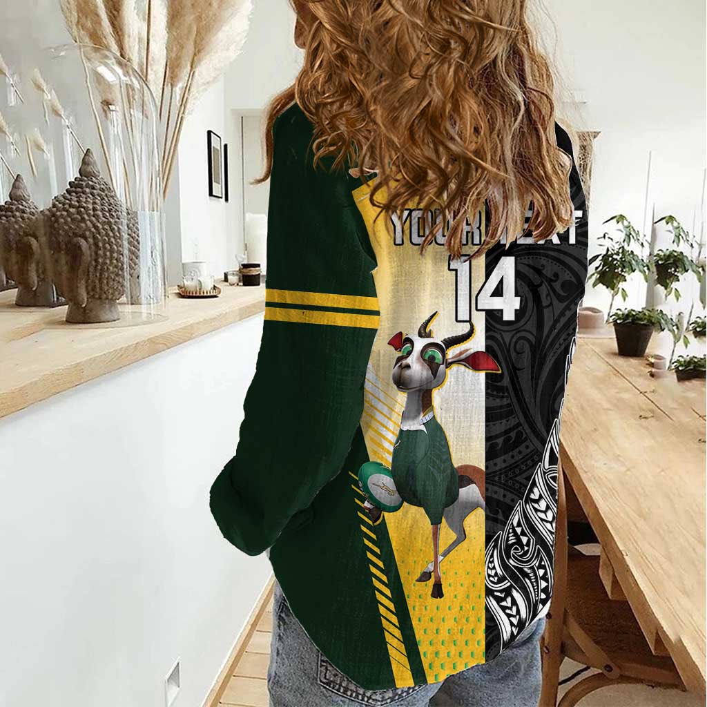 New Zealand and South Africa Rugby Custom Women Casual Shirt Maori Silver Fern Springbok Together LT14 - Polynesian Pride