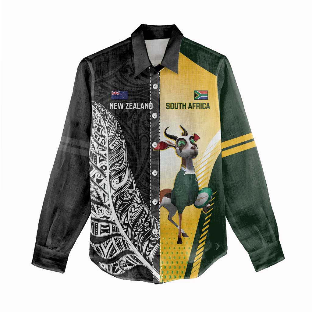 New Zealand and South Africa Rugby Custom Women Casual Shirt Maori Silver Fern Springbok Together LT14 - Polynesian Pride