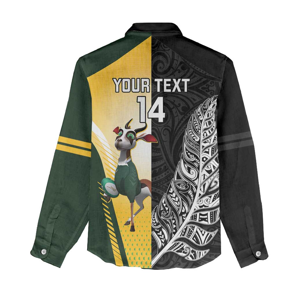 New Zealand and South Africa Rugby Custom Women Casual Shirt Maori Silver Fern Springbok Together LT14 - Polynesian Pride