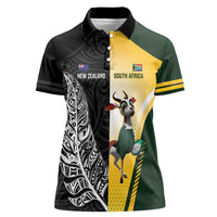 New Zealand and South Africa Rugby Custom Women Polo Shirt Maori Silver Fern Springbok Together LT14 Female Black - Polynesian Pride