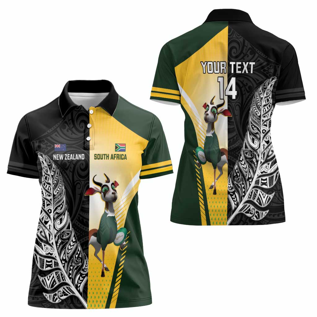 New Zealand and South Africa Rugby Custom Women Polo Shirt Maori Silver Fern Springbok Together LT14 - Polynesian Pride