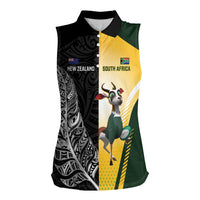 New Zealand and South Africa Rugby Custom Women Sleeveless Polo Shirt Maori Silver Fern Springbok Together LT14 Female Black - Polynesian Pride