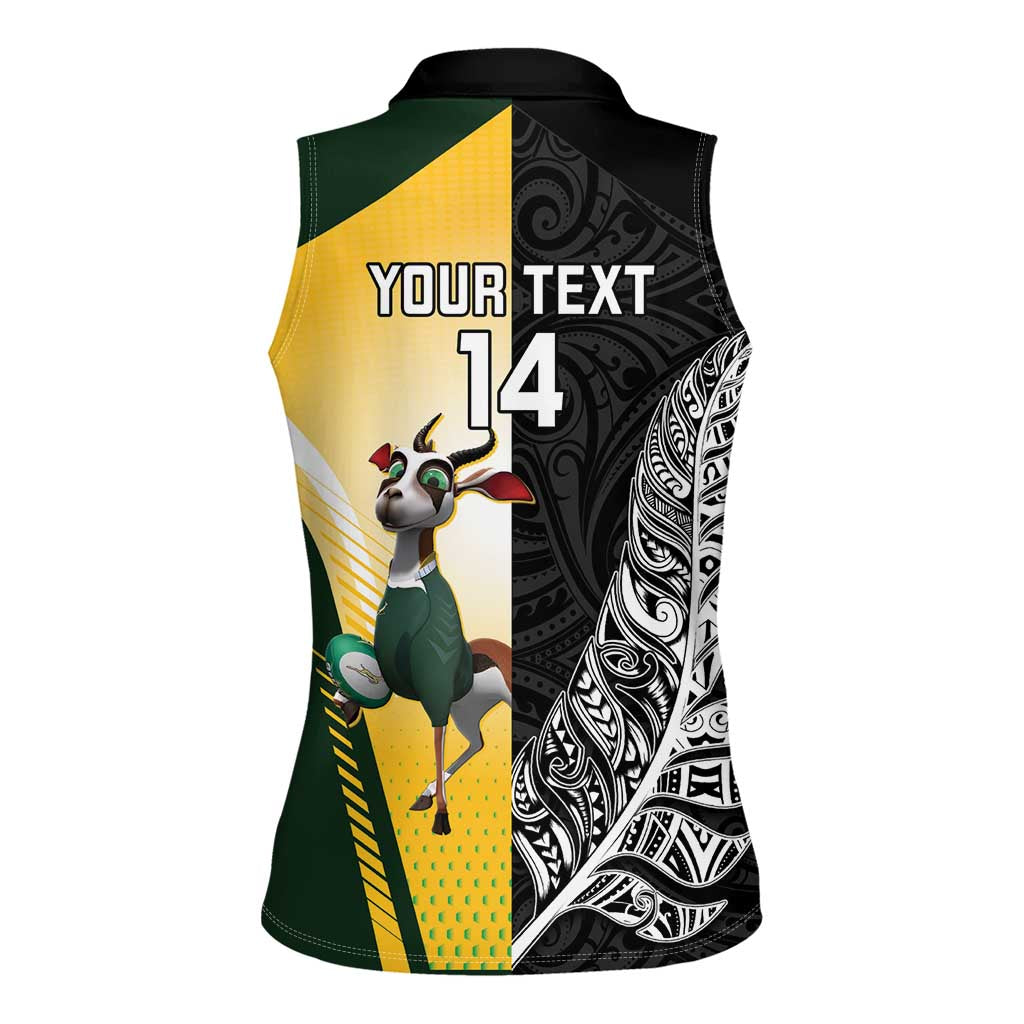 New Zealand and South Africa Rugby Custom Women Sleeveless Polo Shirt Maori Silver Fern Springbok Together LT14 - Polynesian Pride