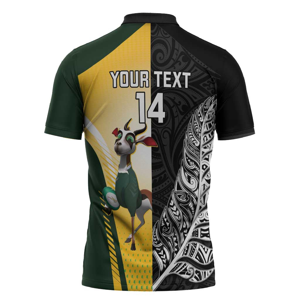 New Zealand and South Africa Rugby Custom Zipper Polo Shirt Maori Silver Fern Springbok Together LT14 - Polynesian Pride