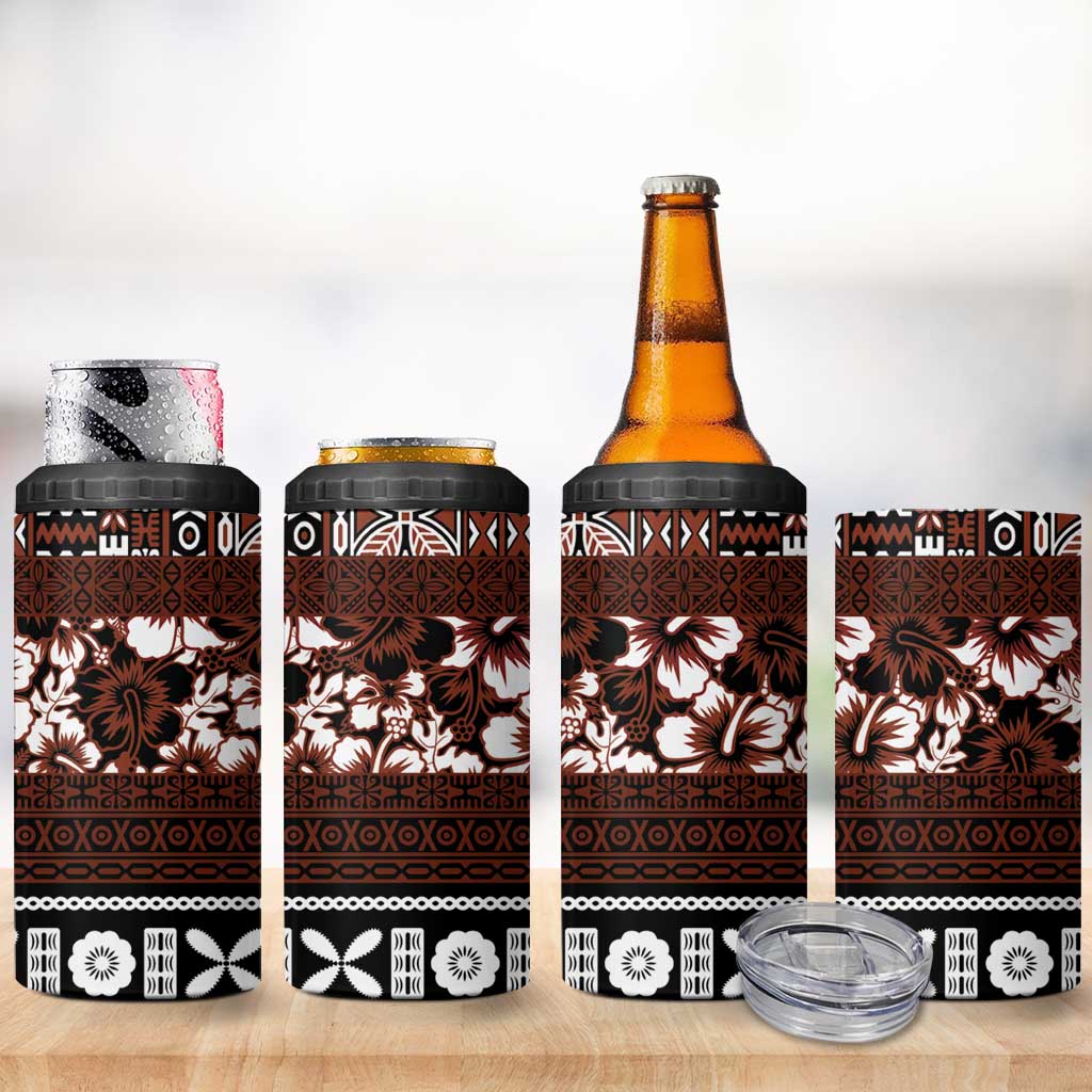 Bula Fiji 4 in 1 Can Cooler Tumbler Fijian Tapa Masi With Hibiscus Flowers LT14 - Polynesian Pride