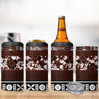 Bula Fiji 4 in 1 Can Cooler Tumbler Fijian Tapa Masi With Hibiscus Flowers LT14 - Polynesian Pride