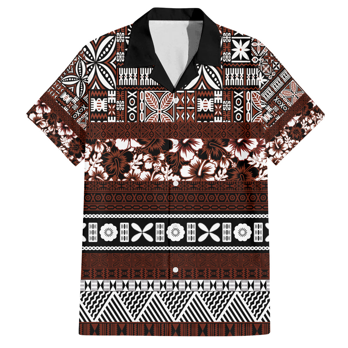 Bula Fiji Family Matching Long Sleeve Bodycon Dress and Hawaiian Shirt Fijian Tapa Masi With Hibiscus Flowers LT14 Dad's Shirt - Short Sleeve Brown - Polynesian Pride