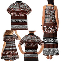 Bula Fiji Family Matching Tank Maxi Dress and Hawaiian Shirt Fijian Tapa Masi With Hibiscus Flowers LT14 - Polynesian Pride