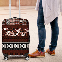 Bula Fiji Luggage Cover Fijian Tapa Masi With Hibiscus Flowers LT14 Brown - Polynesian Pride
