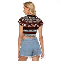 Bula Fiji Raglan Cropped T Shirt Fijian Tapa Masi With Hibiscus Flowers LT14 - Polynesian Pride