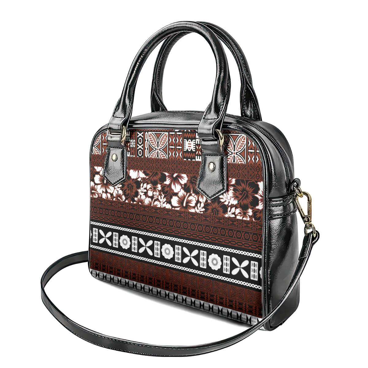 Bula Fiji Shoulder Handbag Fijian Tapa Masi With Hibiscus Flowers LT14 - Polynesian Pride