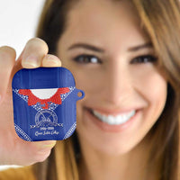 Queen Salote College 100 Years Personalized AirPods Case Tonga QSC Heilala Lei Blue Ngatu Pattern