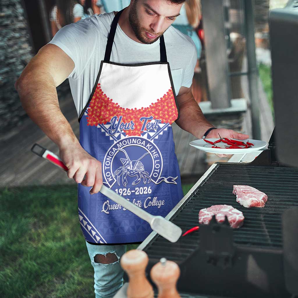 Queen Salote College 100 Years Personalized Apron Tonga QSC Heilala Lei Blue Ngatu Pattern