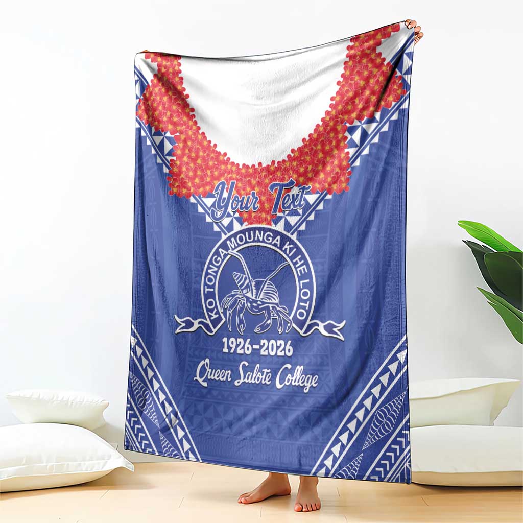 Queen Salote College 100 Years Personalized Blanket Tonga QSC Heilala Lei Blue Ngatu Pattern