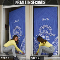Queen Salote College 100 Years Personalized Door Cover Tonga QSC Heilala Lei Blue Ngatu Pattern