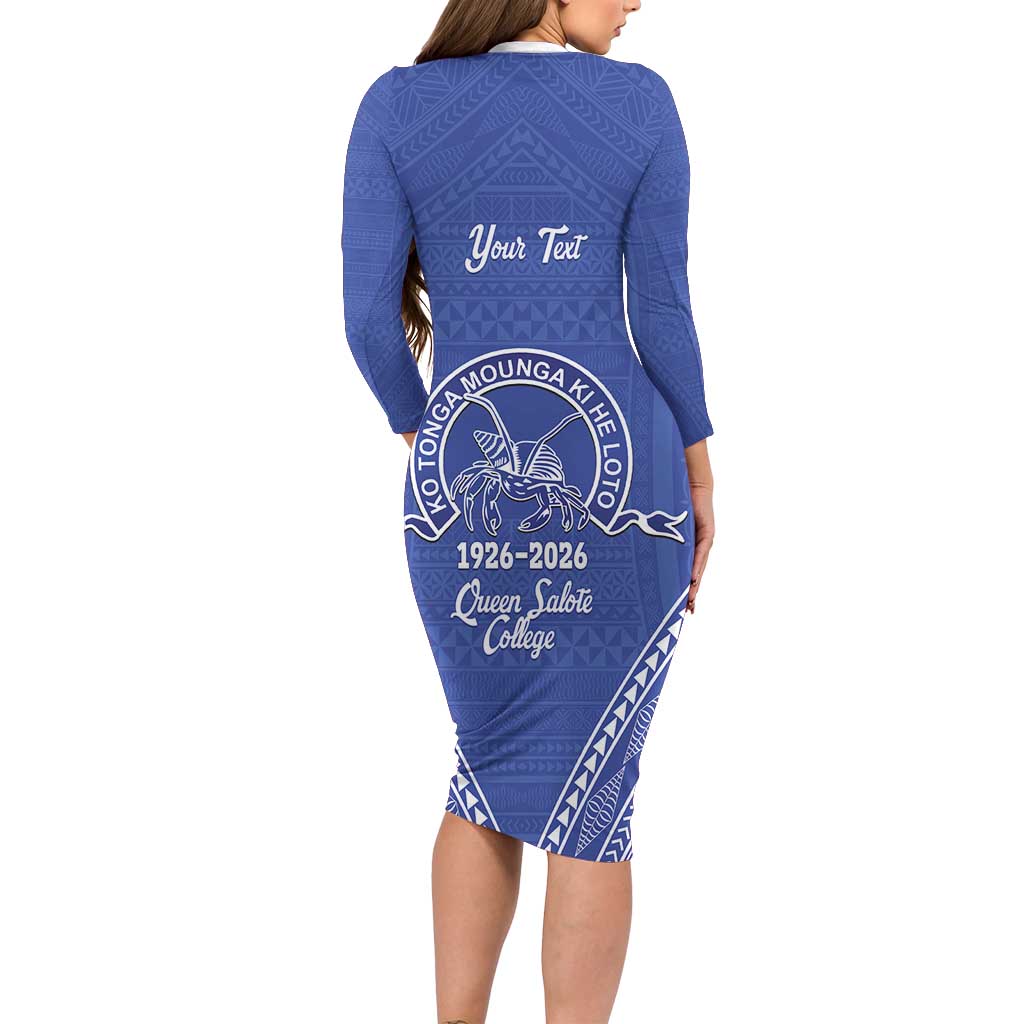 Queen Salote College 100 Years Personalized Family Matching Long Sleeve Bodycon Dress and Hawaiian Shirt Tonga QSC Heilala Lei Blue Ngatu Pattern LT14 - Polynesian Pride
