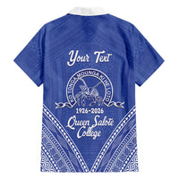 Queen Salote College 100 Years Personalized Family Matching Mermaid Dress and Hawaiian Shirt Tonga QSC Heilala Lei Blue Ngatu Pattern LT14 - Polynesian Pride