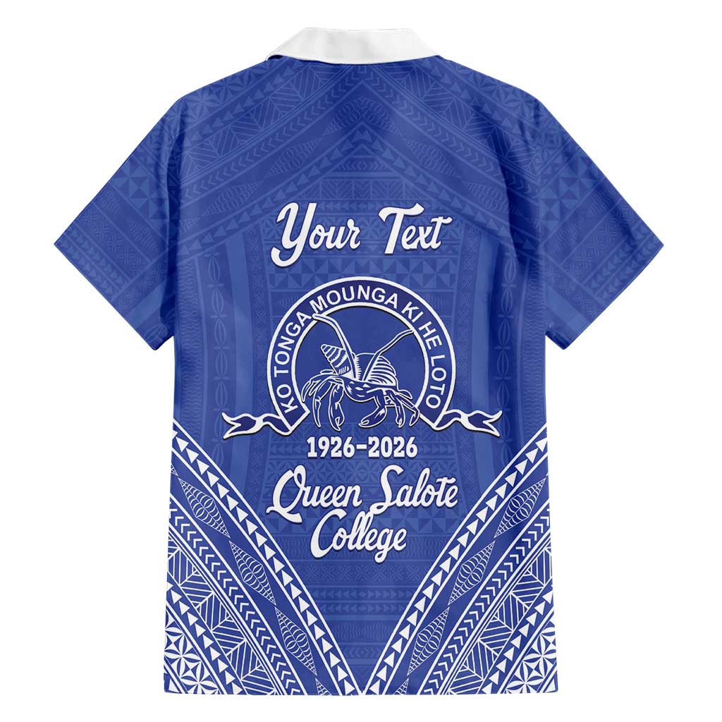 Queen Salote College 100 Years Personalized Family Matching Off Shoulder Maxi Dress and Hawaiian Shirt Tonga QSC Heilala Lei Blue Ngatu Pattern