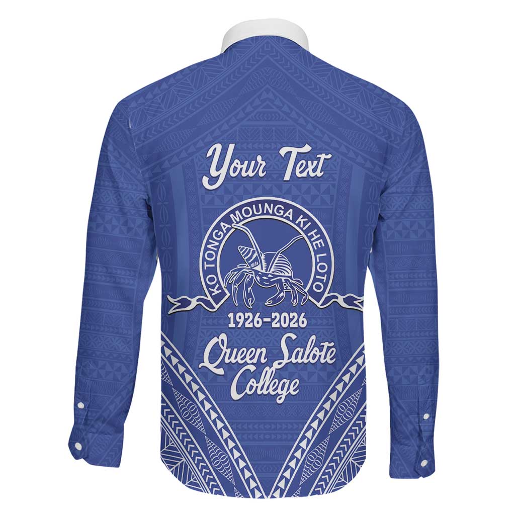 Queen Salote College 100 Years Personalized Family Matching Off Shoulder Maxi Dress and Hawaiian Shirt Tonga QSC Heilala Lei Blue Ngatu Pattern