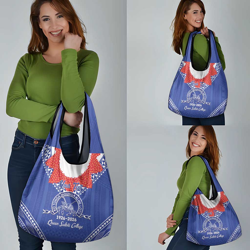 Queen Salote College 100 Years Personalized Grocery Bag Tonga QSC Heilala Lei Blue Ngatu Pattern