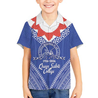 Queen Salote College 100 Years Personalized Hawaiian Shirt Tonga QSC Heilala Lei Blue Ngatu Pattern