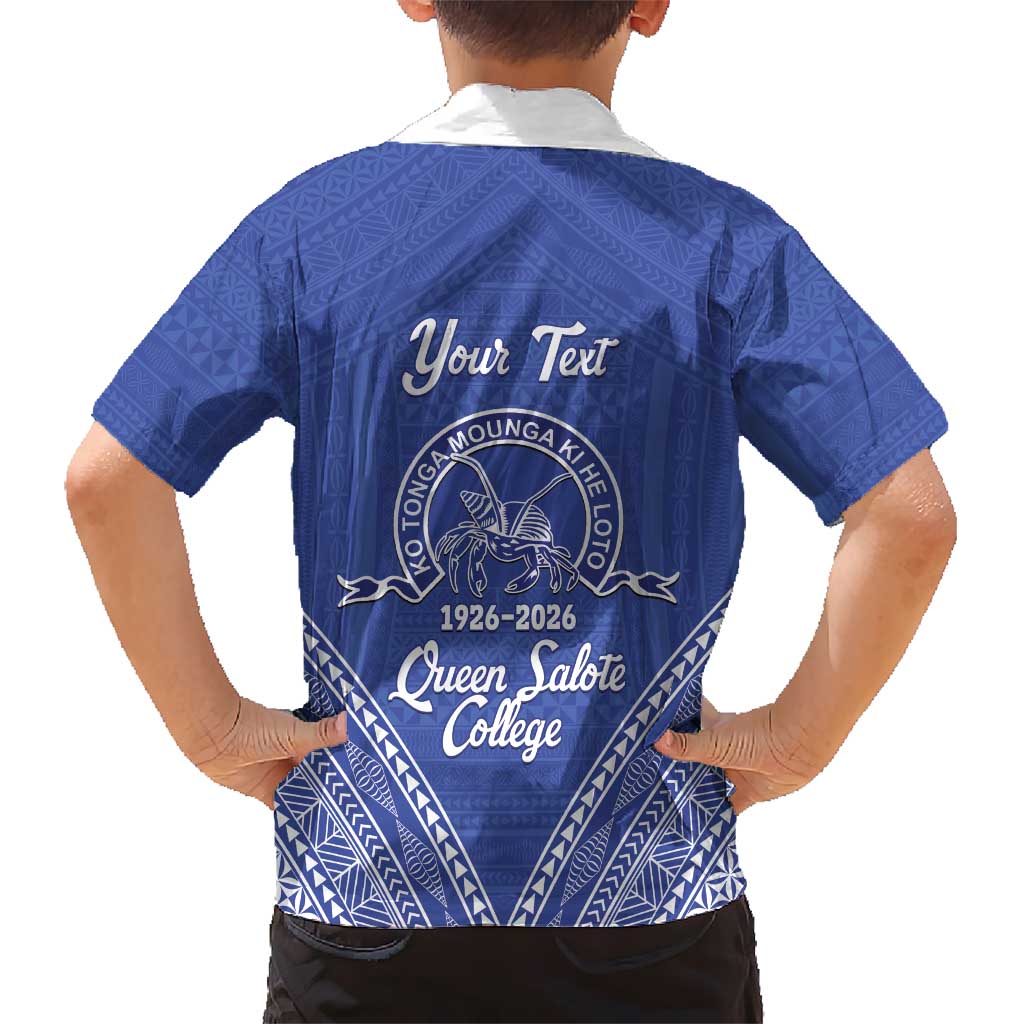 Queen Salote College 100 Years Personalized Hawaiian Shirt Tonga QSC Heilala Lei Blue Ngatu Pattern