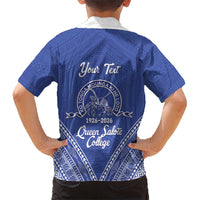 Queen Salote College 100 Years Personalized Hawaiian Shirt Tonga QSC Heilala Lei Blue Ngatu Pattern