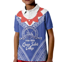 Queen Salote College 100 Years Personalized Kid Polo Shirt Tonga QSC Heilala Lei Blue Ngatu Pattern
