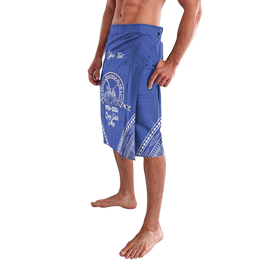 Queen Salote College 100 Years Personalized Lavalava Tonga QSC Heilala Lei Blue Ngatu Pattern